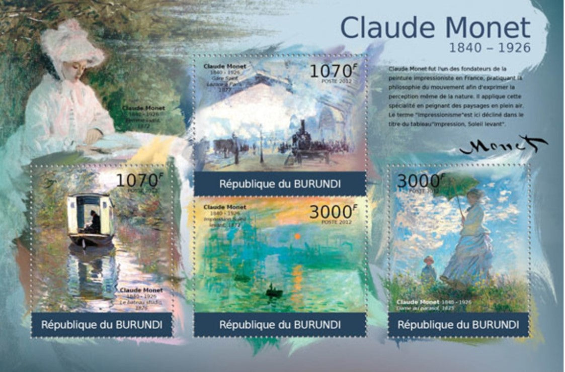 Collana Impressione, levar del sole - Monet (francobollo Burundi 2012)