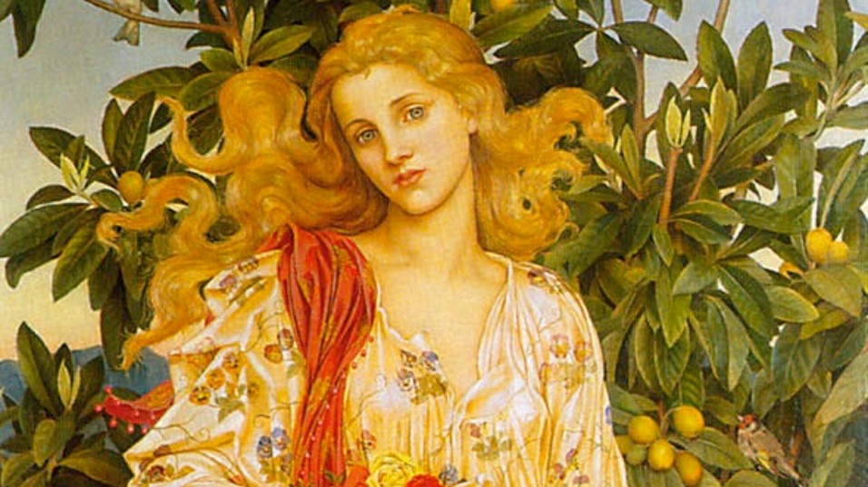 Collana ispirata al dettaglio del quadro Flora di Evelyn De Morgan, del 1894.